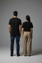 Back view couple shot black t-shirts