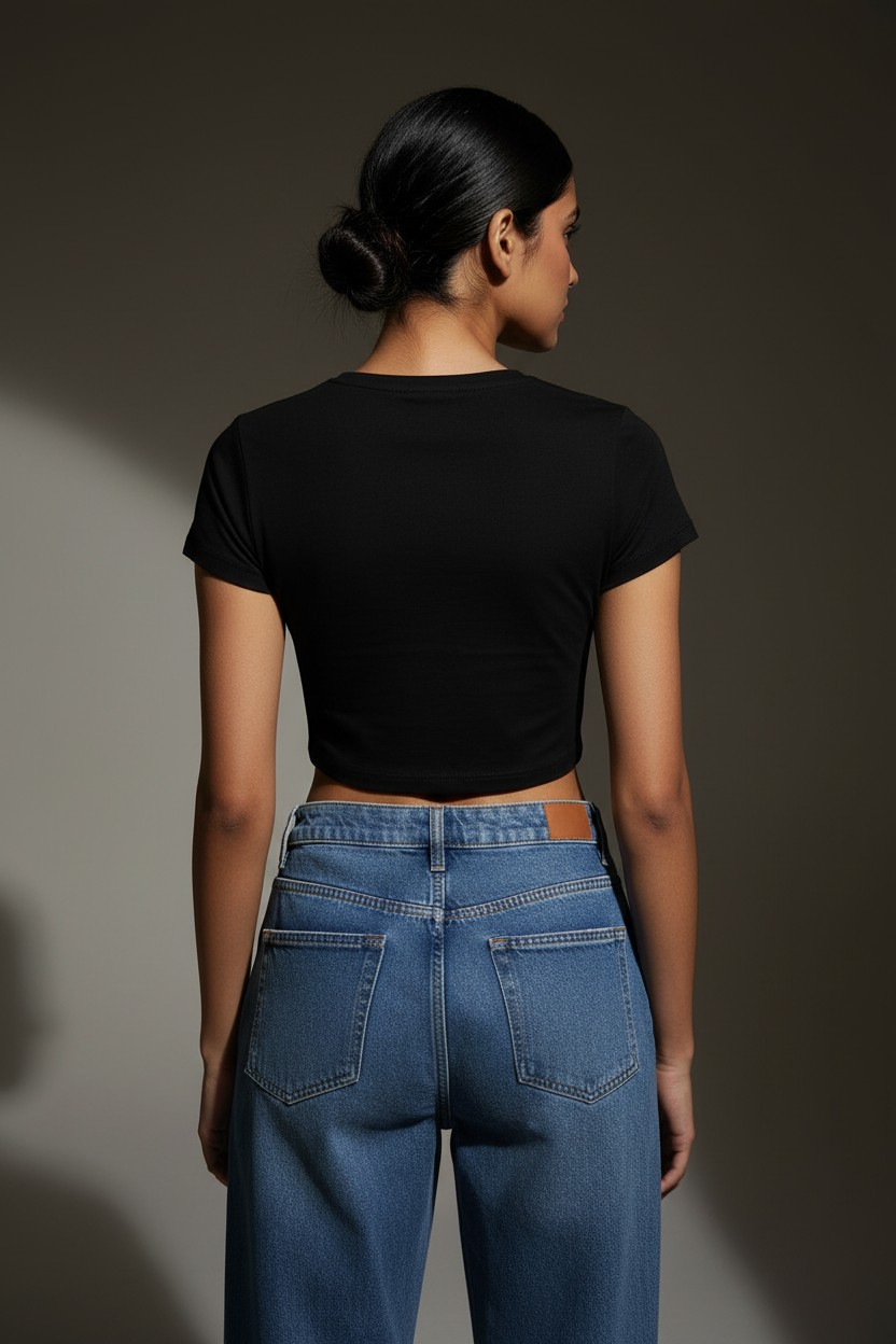 Black Baby Tee Back View