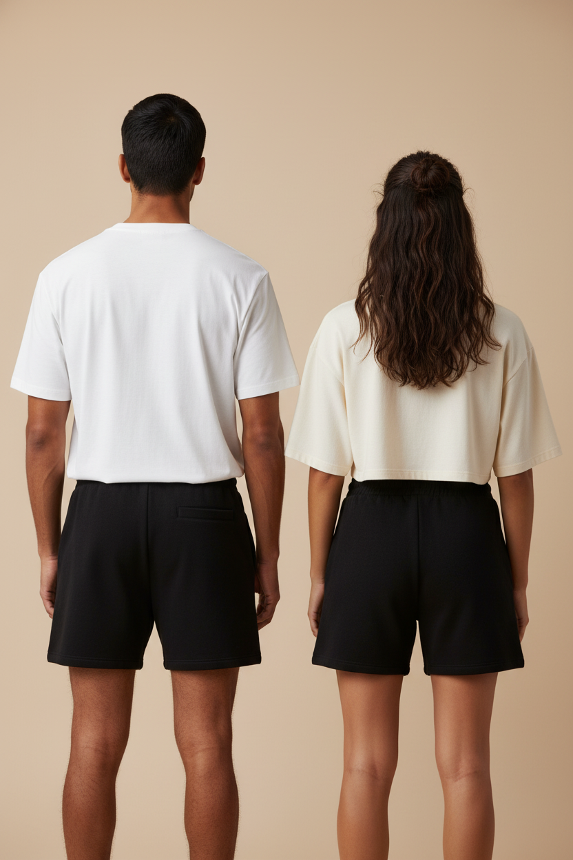 Black Terry Shorts Back View - With Contrasting Tops