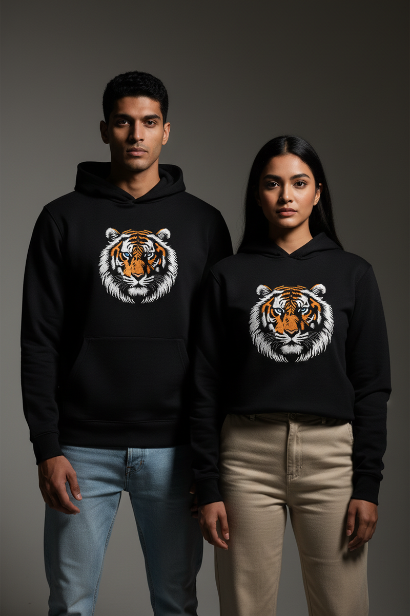Embroidered Tiger Motif Hoodie