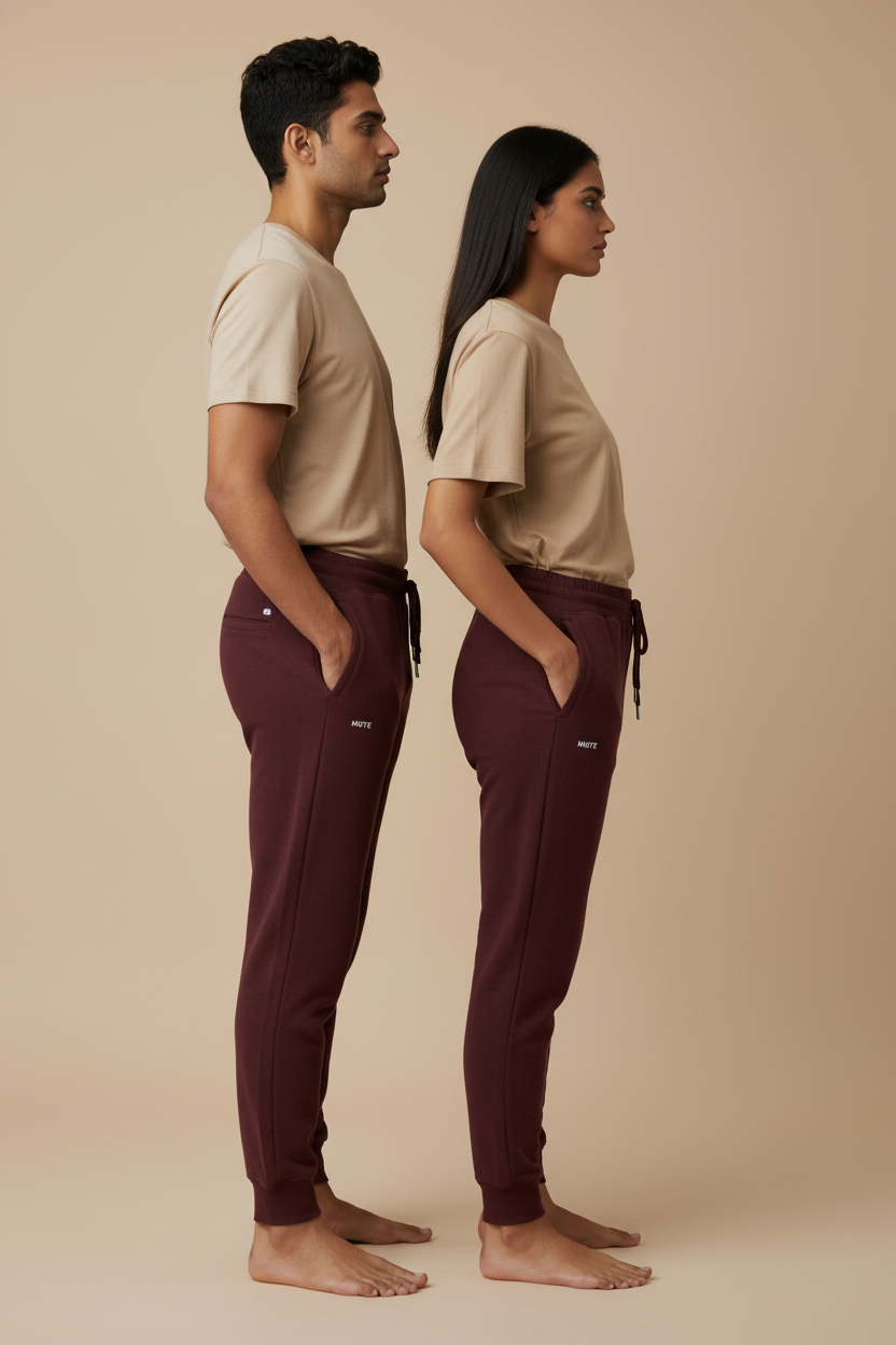Burgundy Joggers Side View - Both Models