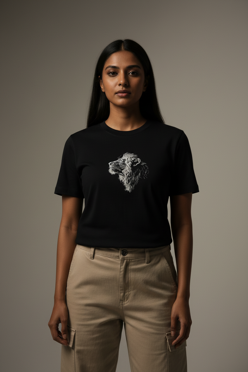 Female front view lion t-shirt