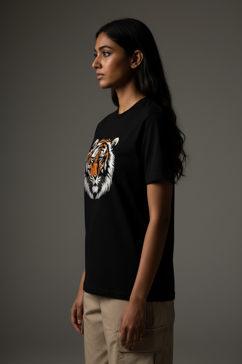 Female side view tiger t-shirt