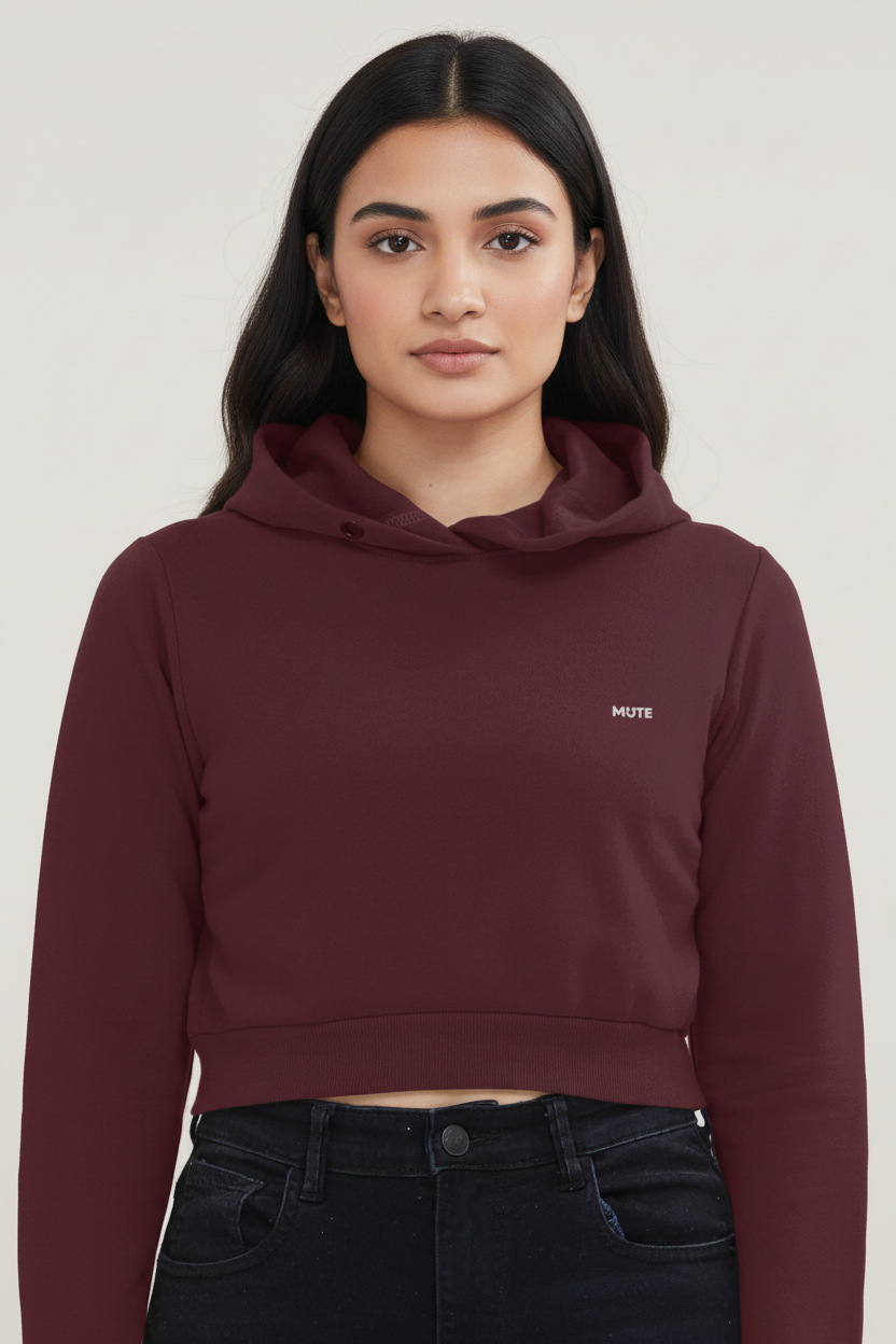 MUTE | Signature Crop Hoodie in Oxblood