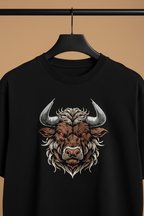 Hanger shot black t-shirt with bison design