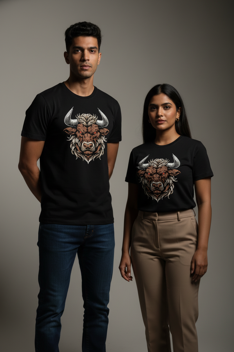 Embroidered Bison Motif  Tee