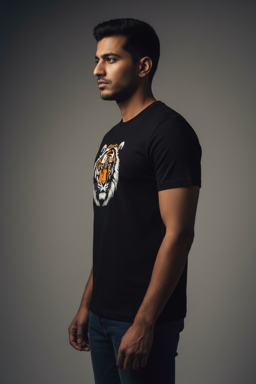 Male side view tiger t-shirt