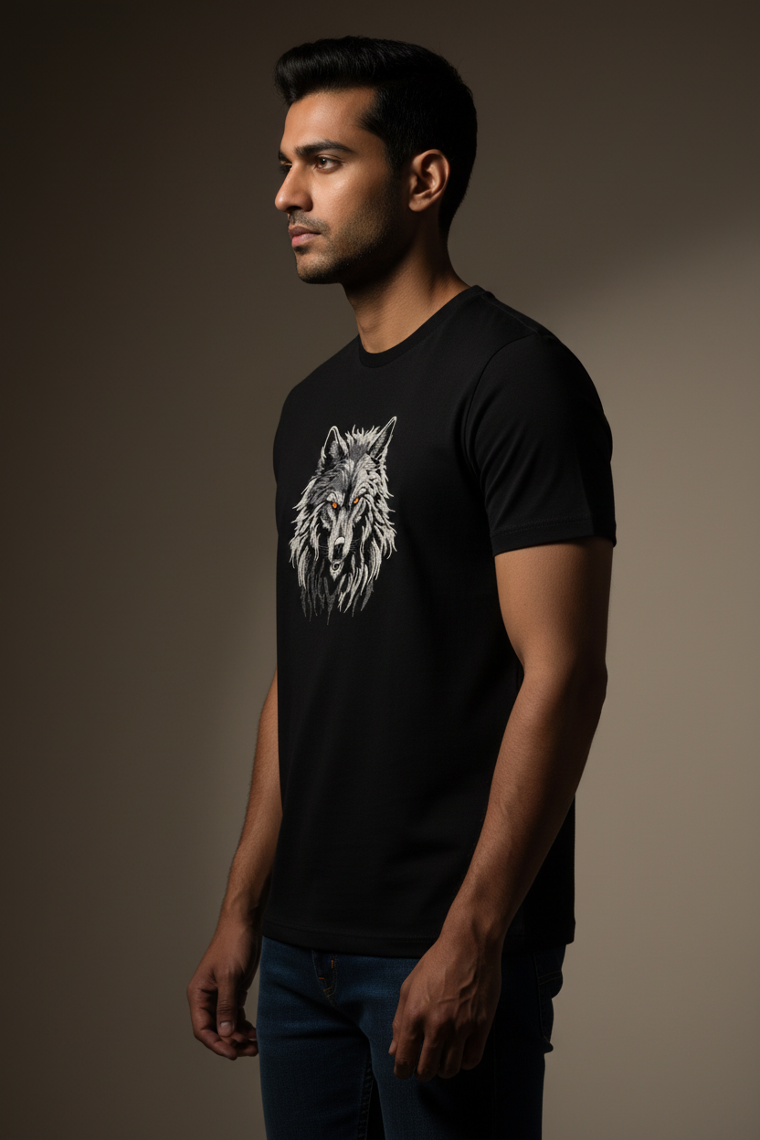 Male side view wolf t-shirt