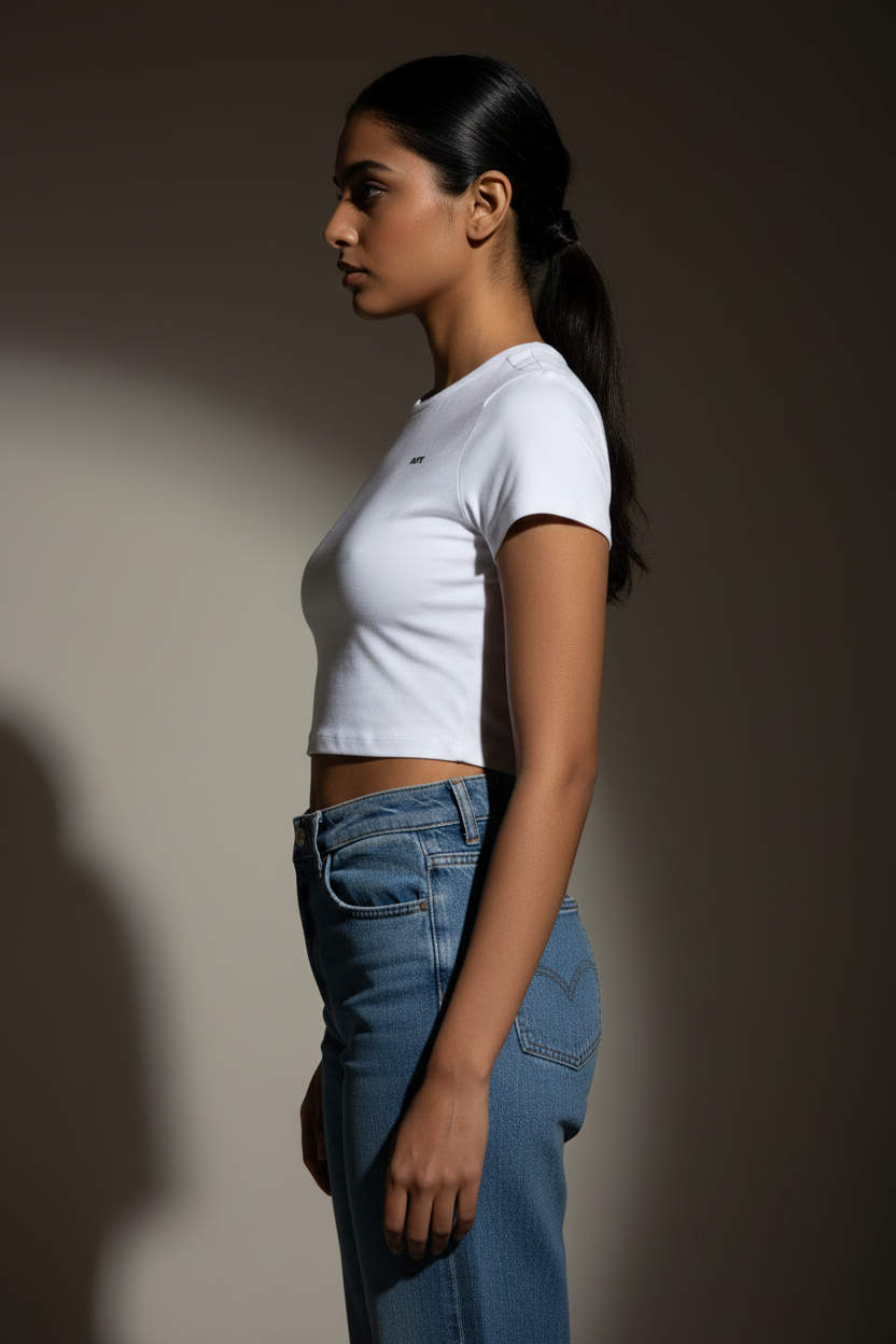 White Baby Tee Side View